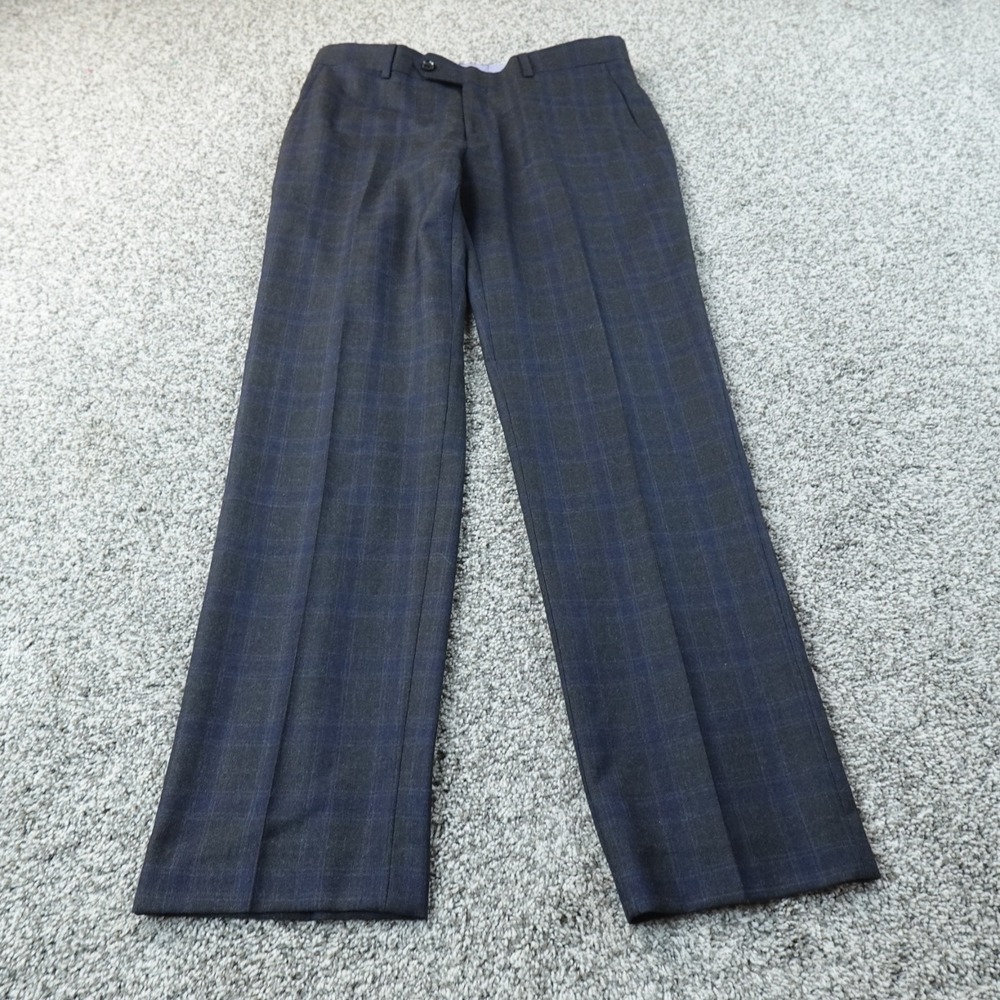 Tommy Hilfiger Pants Mens 32X30 Blue Tartan Wool Chino Trouser Slacks Flat Front